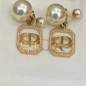 Gold Pearl Drop Earrings with Crystal Frame